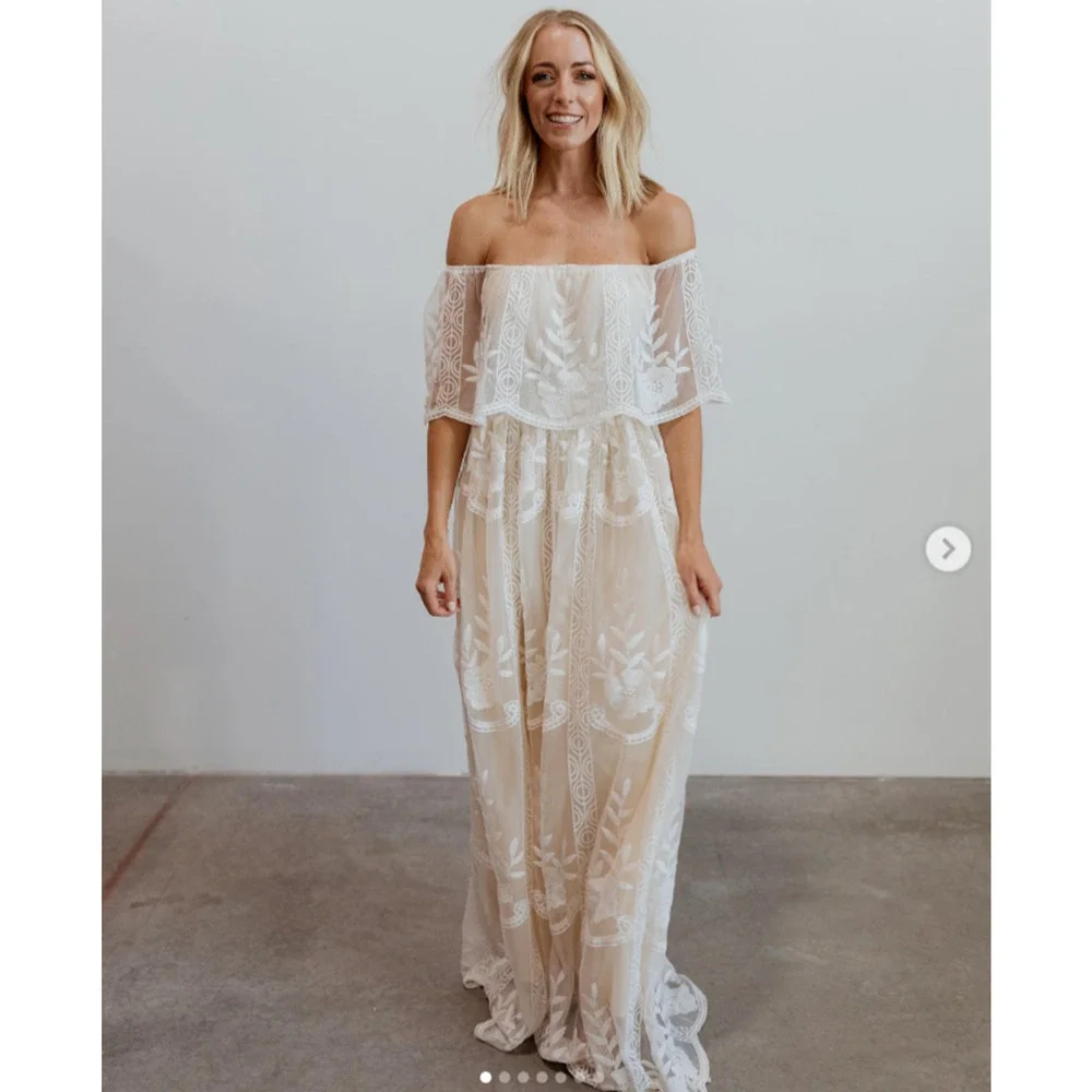 Baltic Born Off-Shoulder White Lace Mini Dress - Picture 1 of 11